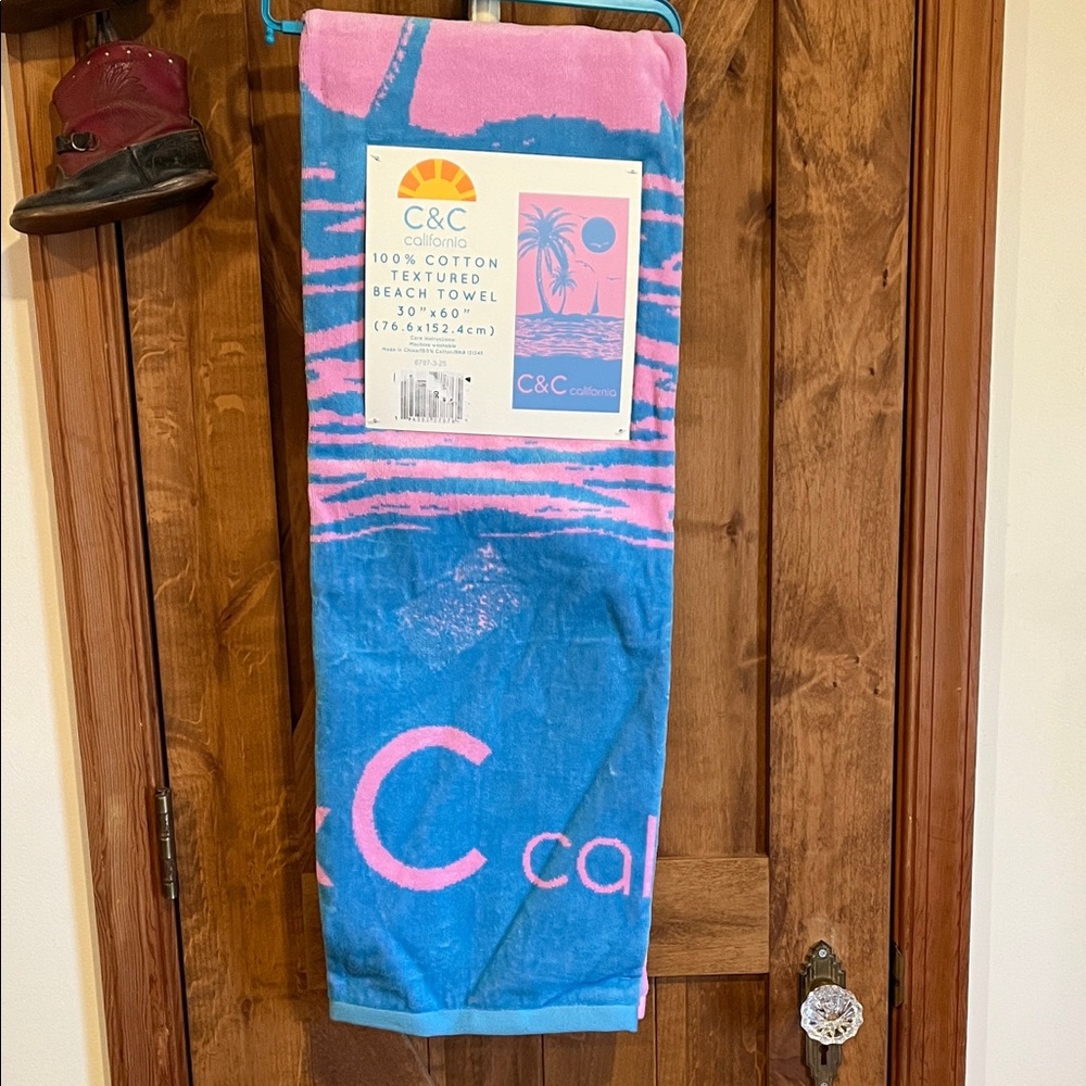 C&C California Blue and Pink Textured Cotton Beach Towel
